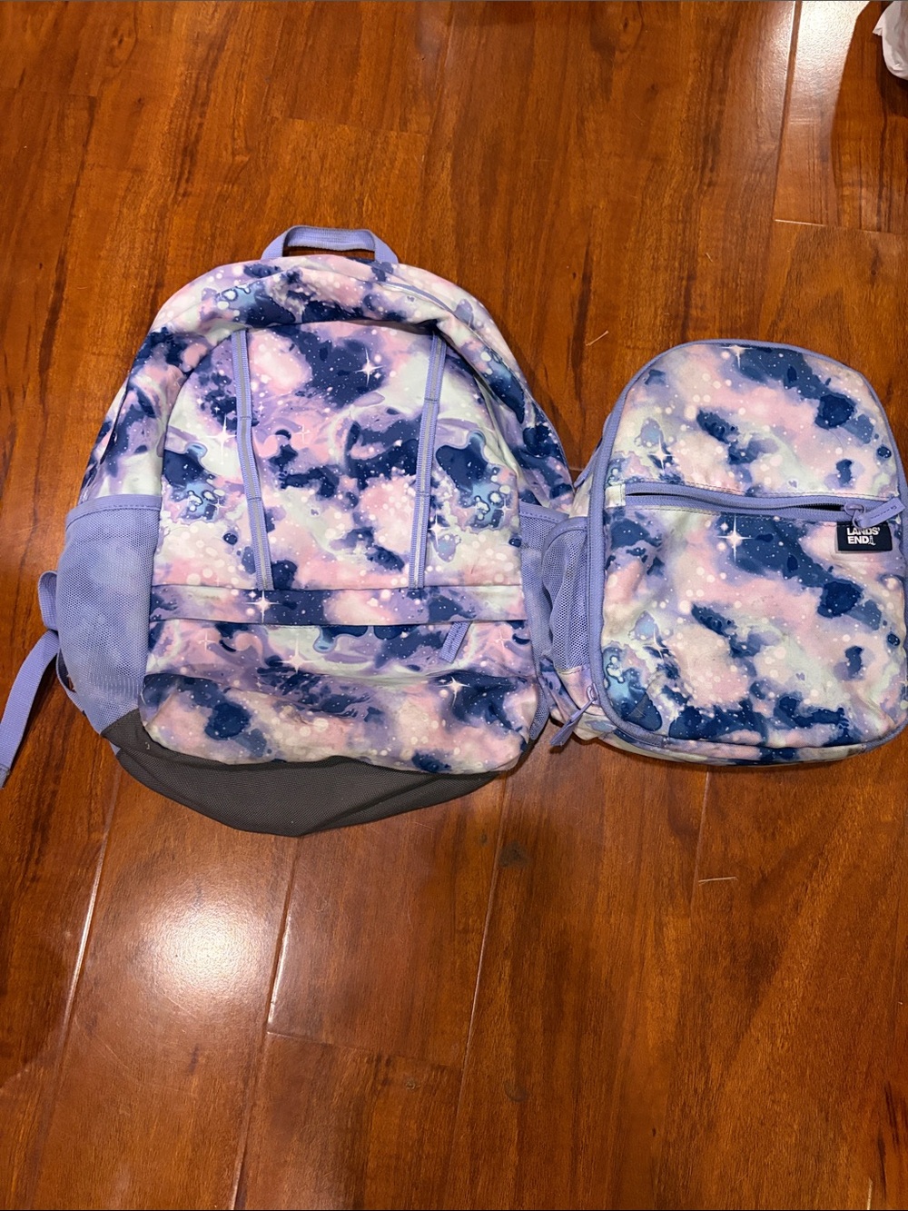 Lands' End Kids Galaxy Print Backpack & Lunchbox - Purple Pink Blue